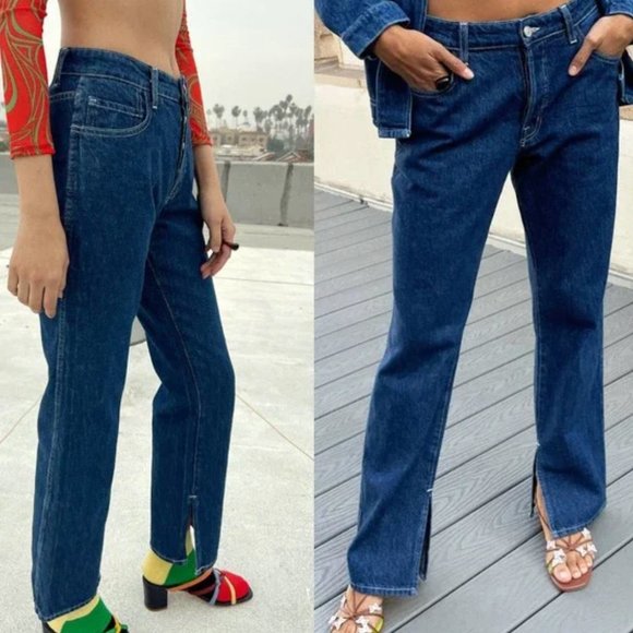 Lisa Says Gah Denim - Lisa Says Gah Ellis Side Slits Jeans Stone Wash Indigo